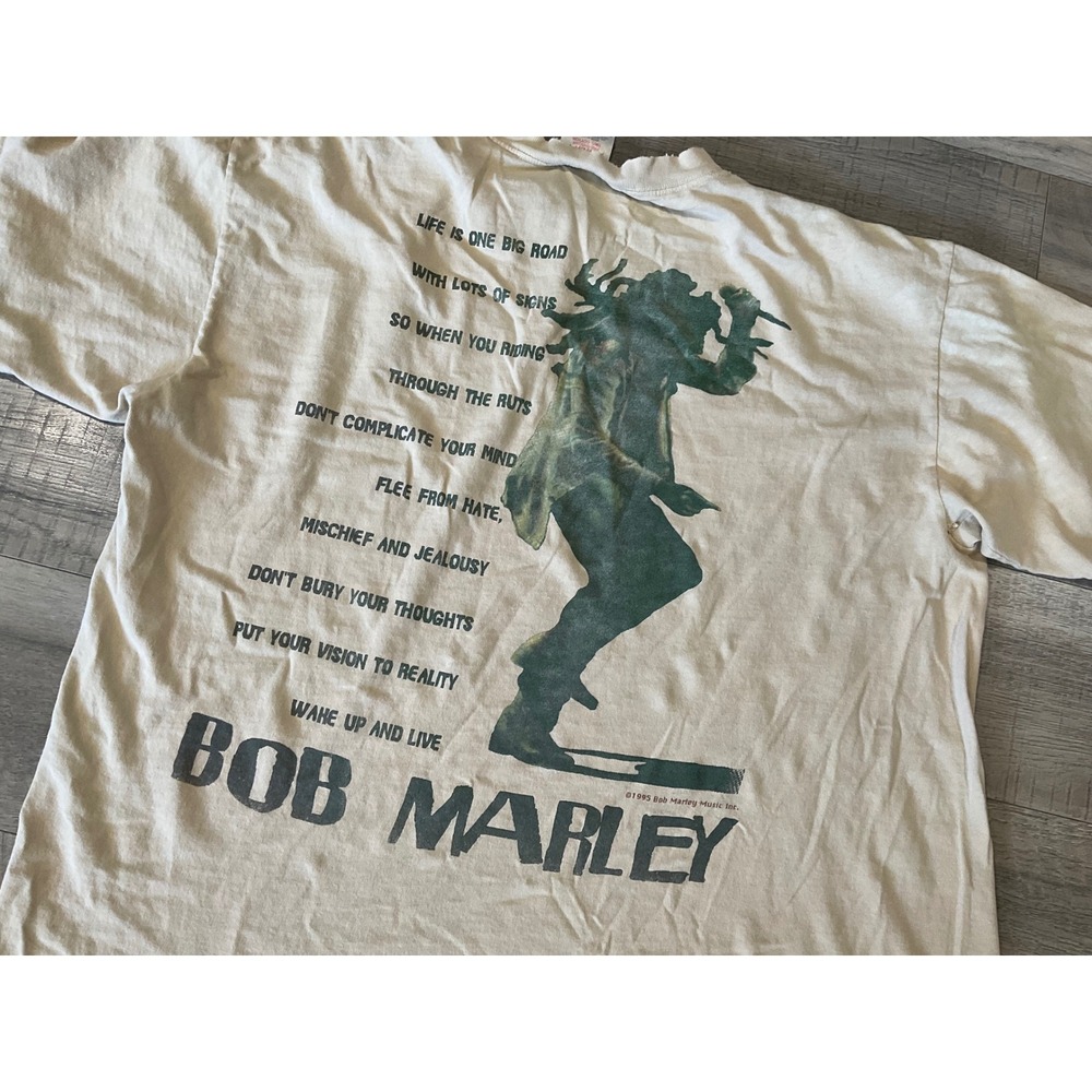 Vintage Bob Marley Wake Up and Live 1995 T-Shirt Oneita Power-T Single Stitch XL - Picture 12 of 14